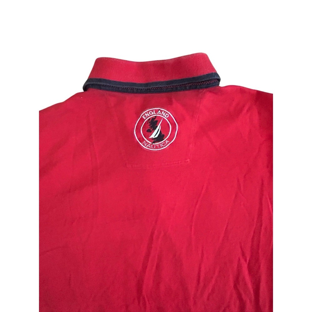 Men's Vintage Nautica England Polo Shirt SZ M Red & Navy Colorblock Sailing Gear - Picture 3 of 5